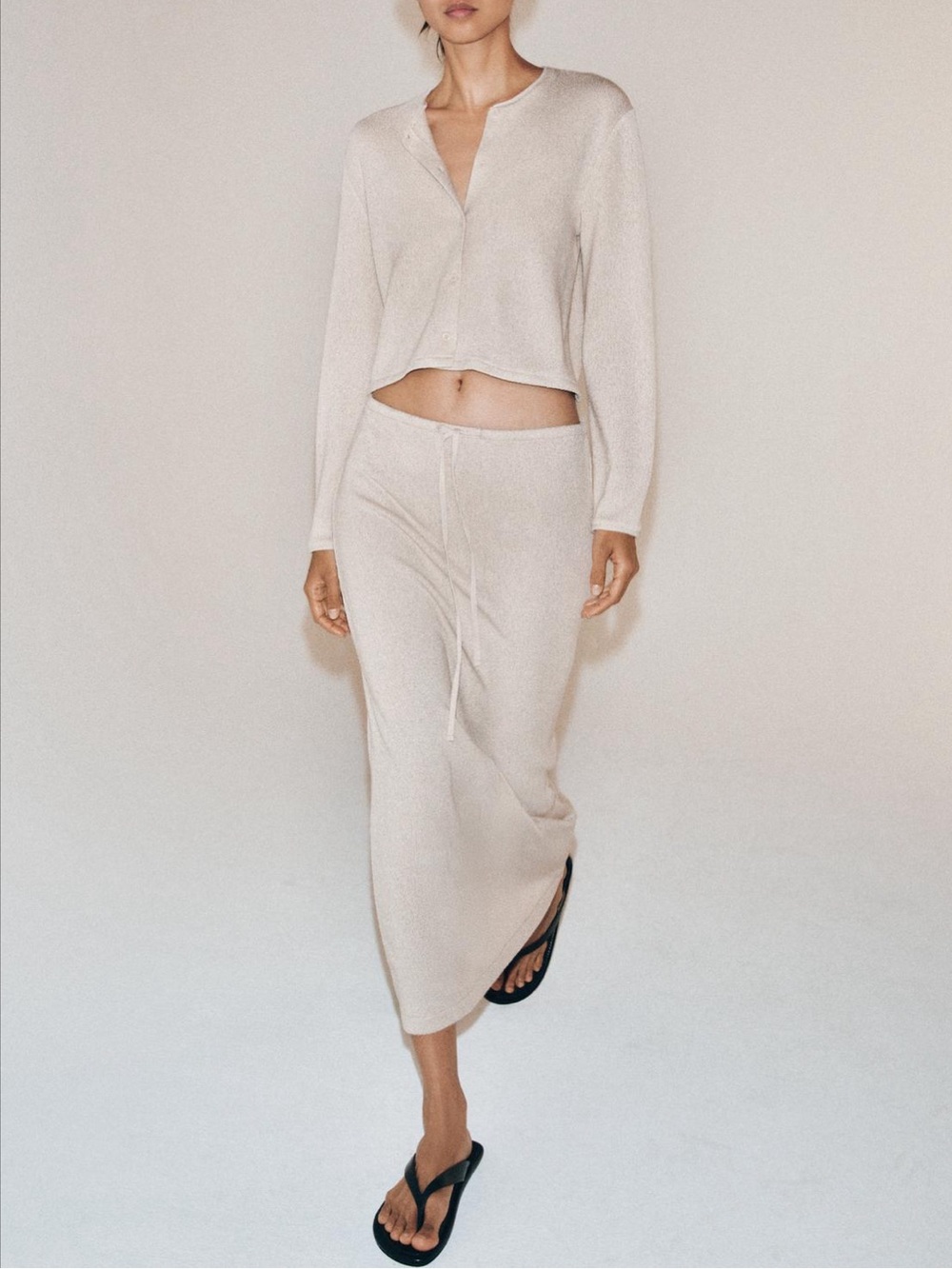 Zara Cream Maxi Drawstring Skirt